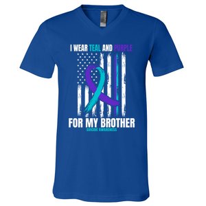 Brother Suicide Awareness Prevention American Flag Graphic Gift V-Neck T-Shirt