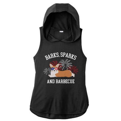 Barks Sparks And Barbecue Corgi 4th Of July Ladies PosiCharge Tri-Blend Wicking Draft Hoodie Tank