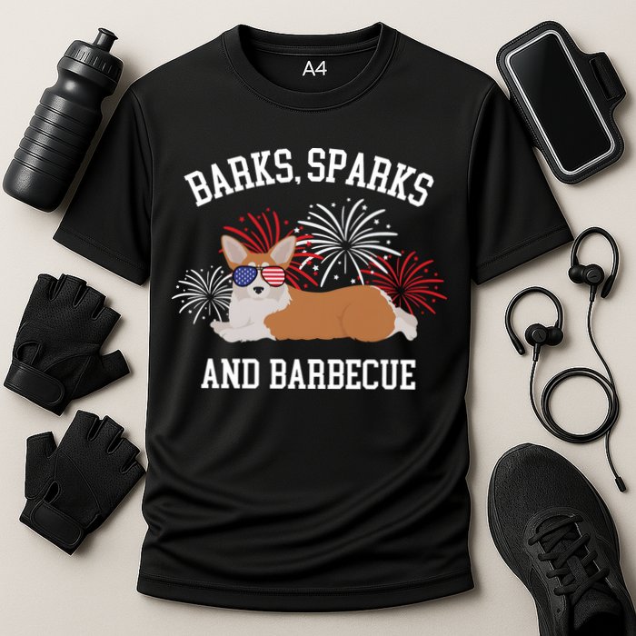 Barks Sparks And Barbecue Corgi 4th Of July Performance Shirt