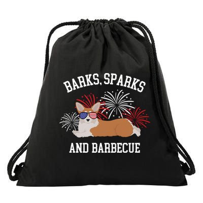 Barks Sparks And Barbecue Corgi 4th Of July Drawstring Bag