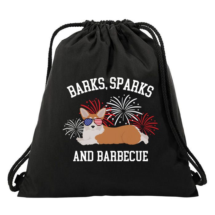 Barks Sparks And Barbecue Corgi 4th Of July Drawstring Bag
