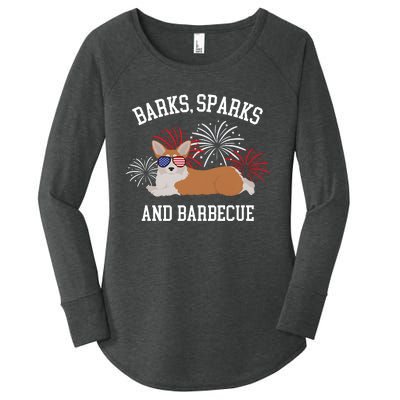 Barks Sparks And Barbecue Corgi 4th Of July Women's Perfect Tri Tunic Long Sleeve Shirt