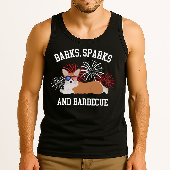 Barks Sparks And Barbecue Corgi 4th Of July Tank Top