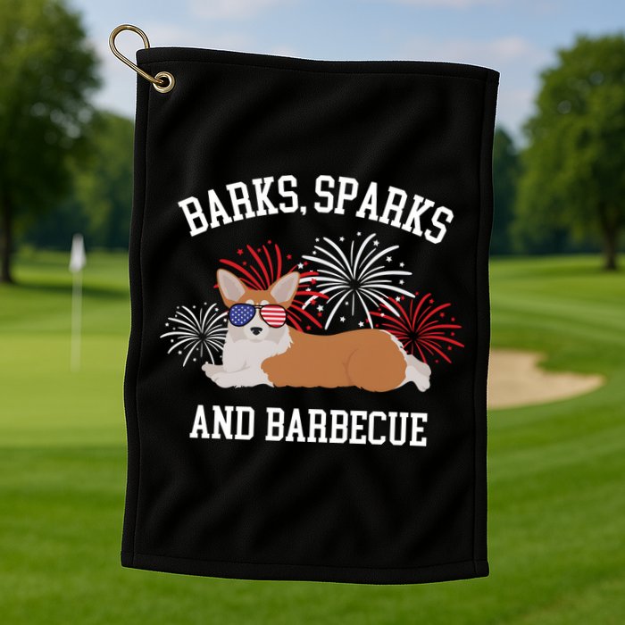 Barks Sparks And Barbecue Corgi 4th Of July Golf Towel