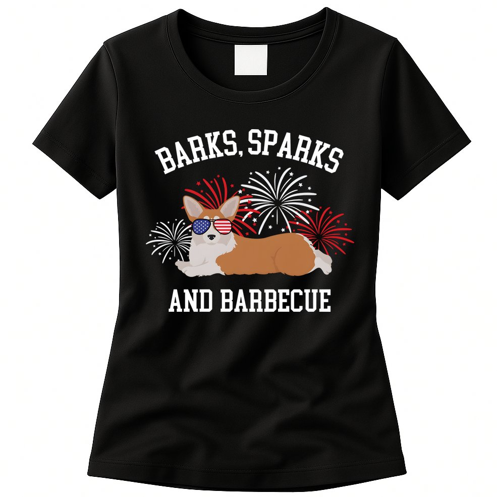 Barks Sparks And Barbecue Corgi 4th Of July Womens T-Shirt