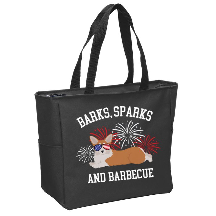 Barks Sparks And Barbecue Corgi 4th Of July Zip Tote Bag
