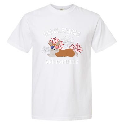 Barks Sparks And Barbecue Corgi 4th Of July Garment-Dyed Heavyweight T-Shirt