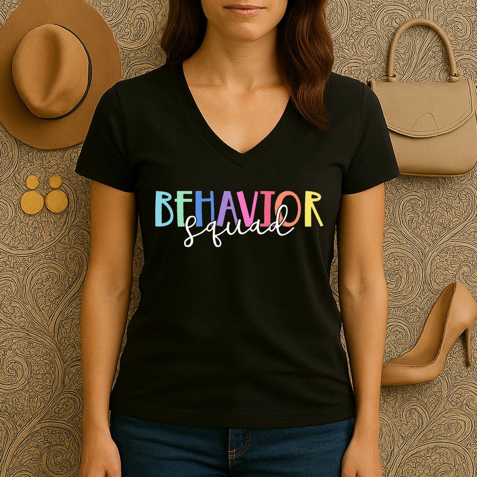 BEHAVIOR SQUAD ABA Therapist RBT Therapy Behaviour Team Women's V-Neck T-Shirt