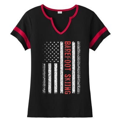 Barefoot Skiing American Flag 4th Of July Ladies Halftime Notch Neck Tee