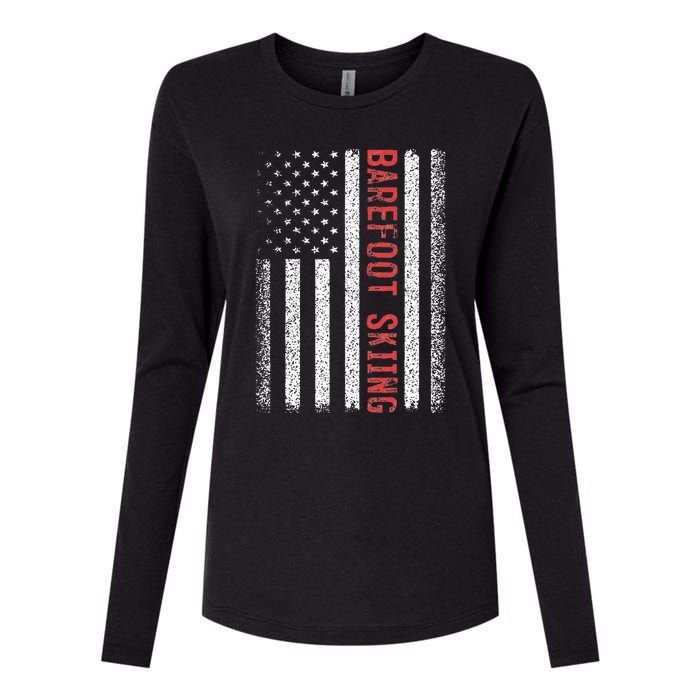 Barefoot Skiing American Flag 4th Of July Womens Cotton Relaxed Long Sleeve T-Shirt