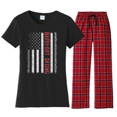 Barefoot Skiing American Flag 4th Of July Women's Flannel Pajama Set