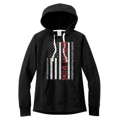 Barefoot Skiing American Flag 4th Of July Women's Fleece Hoodie