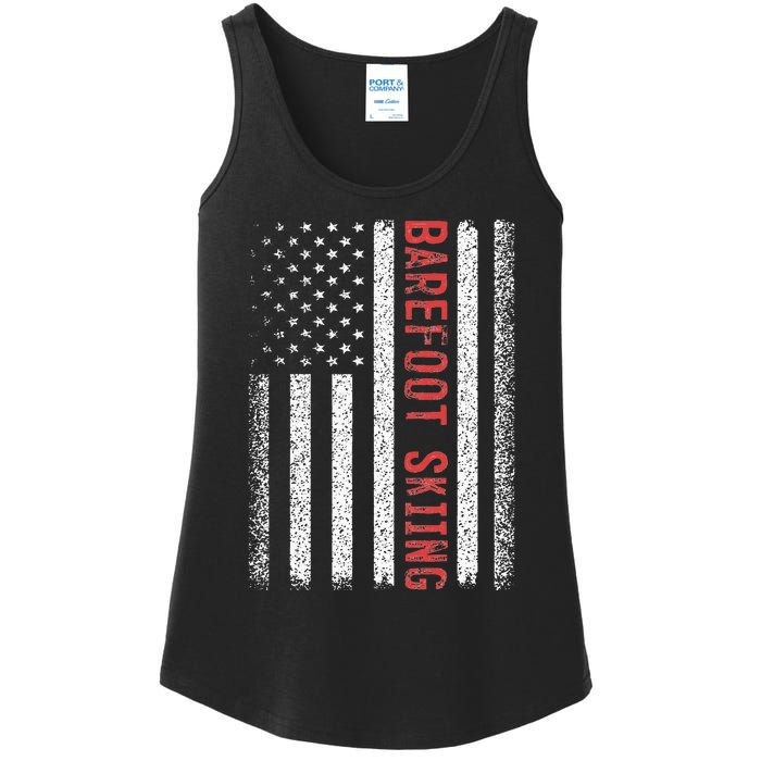 Barefoot Skiing American Flag 4th Of July Ladies Essential Tank