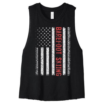 Barefoot Skiing American Flag 4th Of July Women's Racerback Cropped Tank