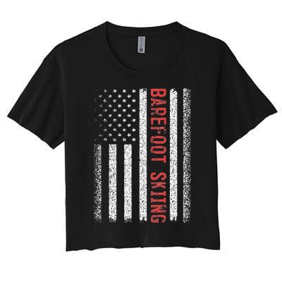 Barefoot Skiing American Flag 4th Of July Women's Crop Top Tee