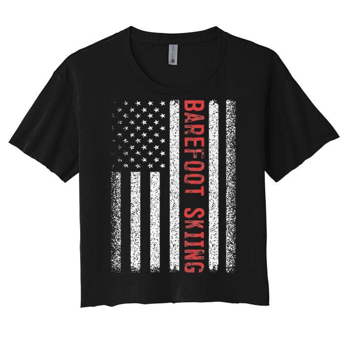 Barefoot Skiing American Flag 4th Of July Women's Crop Top Tee