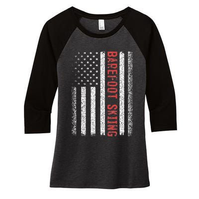 Barefoot Skiing American Flag 4th Of July Women's Tri-Blend 3/4-Sleeve Raglan Shirt