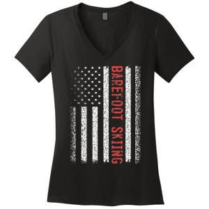 Barefoot Skiing American Flag 4th Of July Women's V-Neck T-Shirt