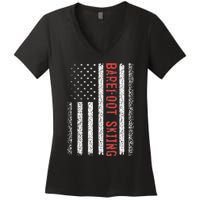 Barefoot Skiing American Flag 4th Of July Women's V-Neck T-Shirt