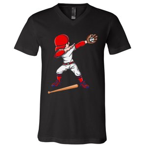 Baseballer Sports Athlete Dabbing Baseball Player V-Neck T-Shirt