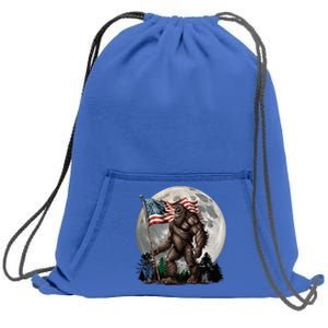 Bigfoot Sasquatch American Flag Full Moon Patriotic Sweatshirt Cinch Pack Bag