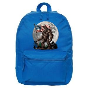 Bigfoot Sasquatch American Flag Full Moon Patriotic 16 in Basic Backpack