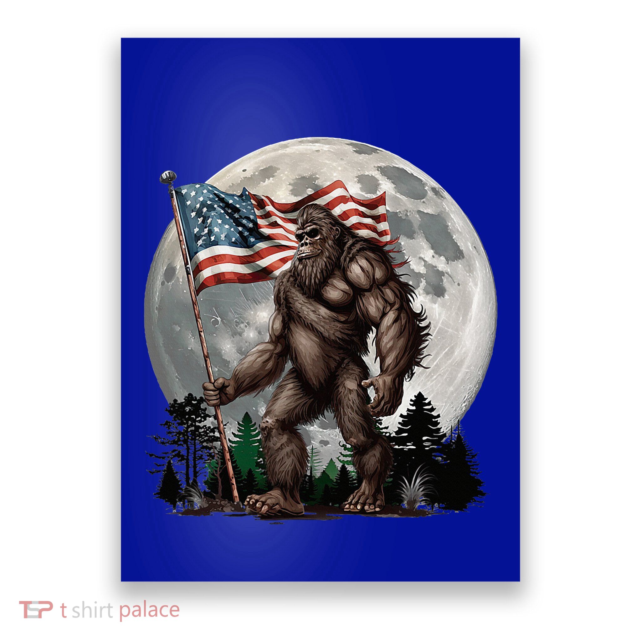 Bigfoot Sasquatch American Flag Full Moon Patriotic Poster