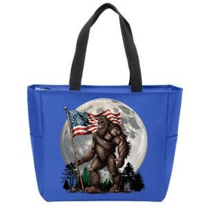 Bigfoot Sasquatch American Flag Full Moon Patriotic Zip Tote Bag