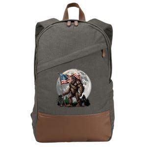 Bigfoot Sasquatch American Flag Full Moon Patriotic Cotton Canvas Backpack