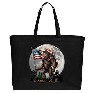 Bigfoot Sasquatch American Flag Full Moon Patriotic Cotton Canvas Jumbo Tote