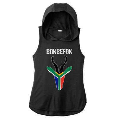 Bokbefok South African Rugby Bokke South Africa Flag Colours Ladies PosiCharge Tri-Blend Wicking Draft Hoodie Tank