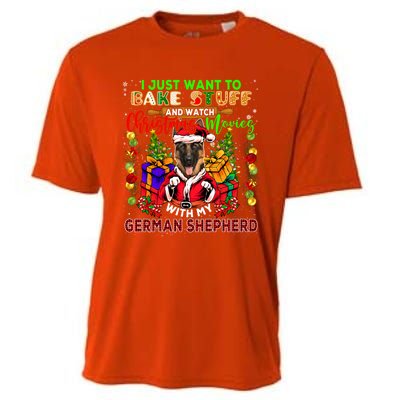 Bake Stuff And Watch Xmas Movies With Ger Shepherd Santa Great Gift Cooling Performance Crew T-Shirt