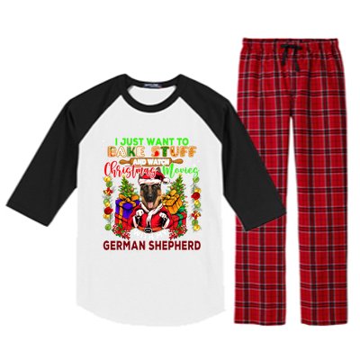 Bake Stuff And Watch Xmas Movies With Ger Shepherd Santa Great Gift Raglan Sleeve Pajama Set