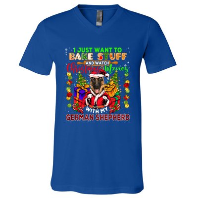 Bake Stuff And Watch Xmas Movies With Ger Shepherd Santa Great Gift V-Neck T-Shirt