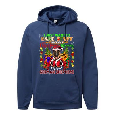 Bake Stuff And Watch Xmas Movies With Ger Shepherd Santa Great Gift Performance Fleece Hoodie