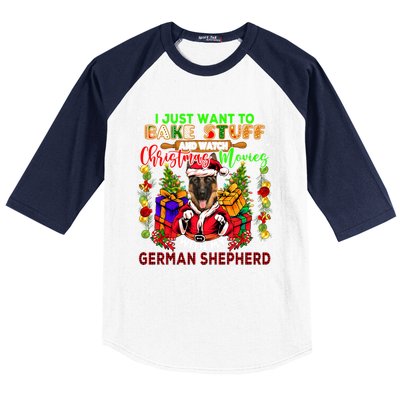 Bake Stuff And Watch Xmas Movies With Ger Shepherd Santa Great Gift Baseball Sleeve Shirt