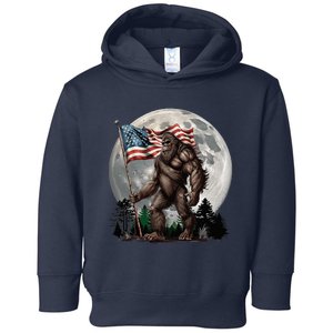 Bigfoot Sasquatch American Flag Full Moon Patriotic Toddler Hoodie