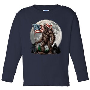 Bigfoot Sasquatch American Flag Full Moon Patriotic Toddler Long Sleeve Shirt