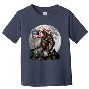 Bigfoot Sasquatch American Flag Full Moon Patriotic Toddler T-Shirt