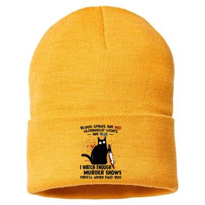 Blood Stains Are Red Ultraviolet Lights Are Blue Cat Funny Sustainable Knit Beanie
