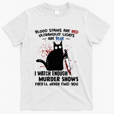 Blood Stains Are Red Ultraviolet Lights Are Blue Cat Funny T-Shirt