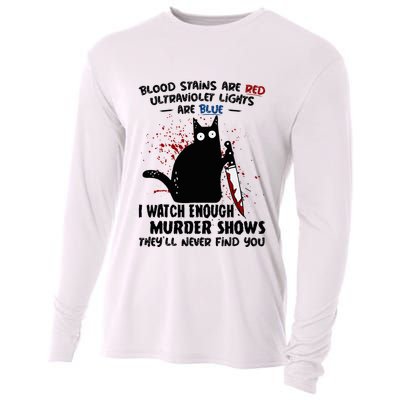 Blood Stains Are Red Ultraviolet Lights Are Blue Cat Funny Cooling Performance Long Sleeve Crew