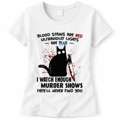 Blood Stains Are Red Ultraviolet Lights Are Blue Cat Funny Womens T-Shirt