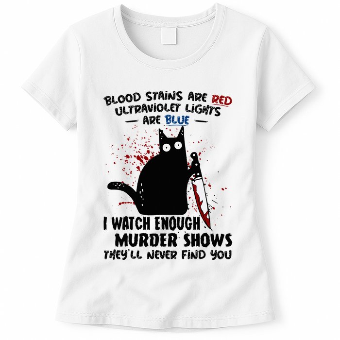 Blood Stains Are Red Ultraviolet Lights Are Blue Cat Funny Womens T-Shirt
