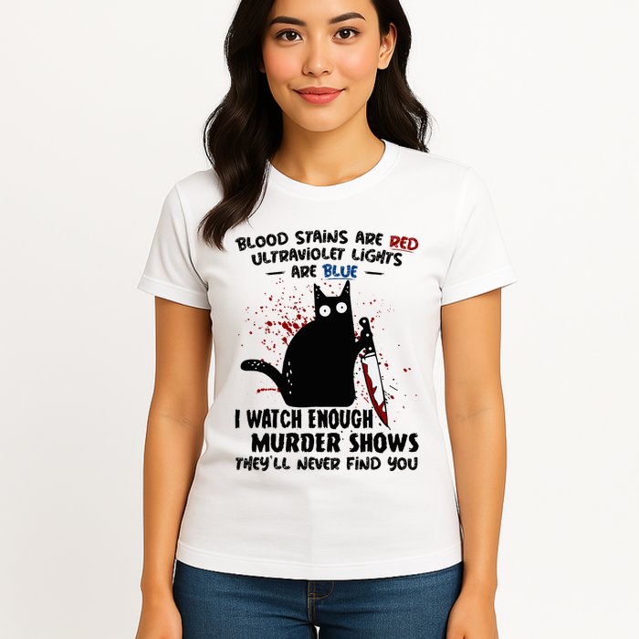 Blood Stains Are Red Ultraviolet Lights Are Blue Cat Funny Womens T-Shirt