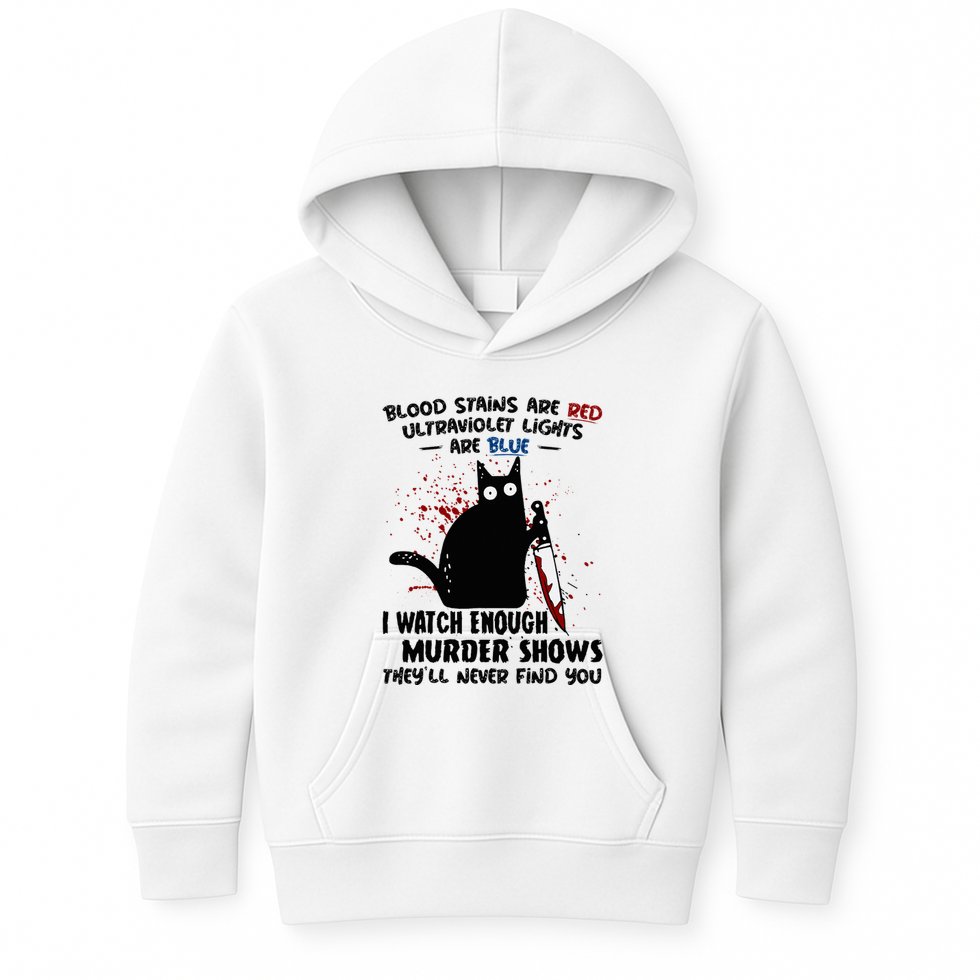 Blood Stains Are Red Ultraviolet Lights Are Blue Cat Funny Kids Hoodie