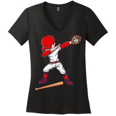 Baseballer Sports Athlete Dabbing Baseball Player Women's V-Neck T-Shirt