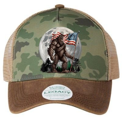 Bigfoot Sasquatch American Flag Full Moon Patriotics Legacy Tie Dye Trucker Hat