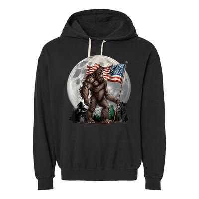 Bigfoot Sasquatch American Flag Full Moon Patriotics Garment-Dyed Fleece Hoodie