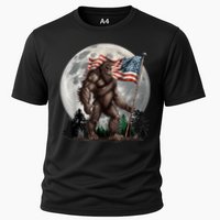 Bigfoot Sasquatch American Flag Full Moon Patriotics Cooling Performance Crew T-Shirt